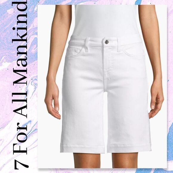 NWT JEN7 by 7 For All Mankind High Waist Denim Bermuda Shorts in White - Picture 1 of 11